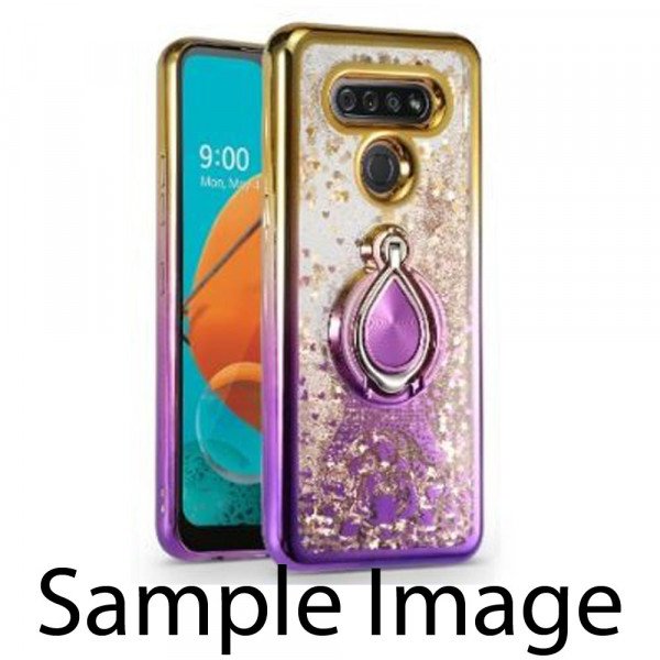 Wholesale Glitter Liquid Star Dust Glitter Ring Stand Case for Samsung Galaxy A31 (Gold/Purple)